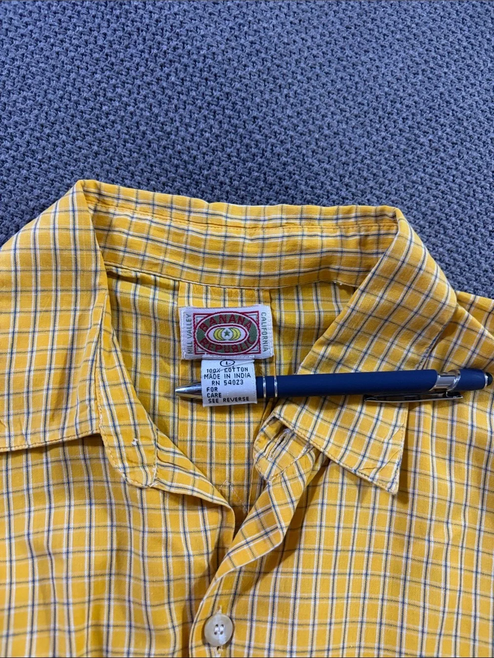 Banana Republic Yellow Plaid Cotton Button-Down Shirt
